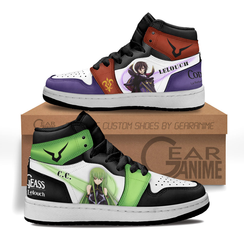 C.C and Lelouch Lamperouge Custom Anime Kids High-Top Leather Sneakers MV2802