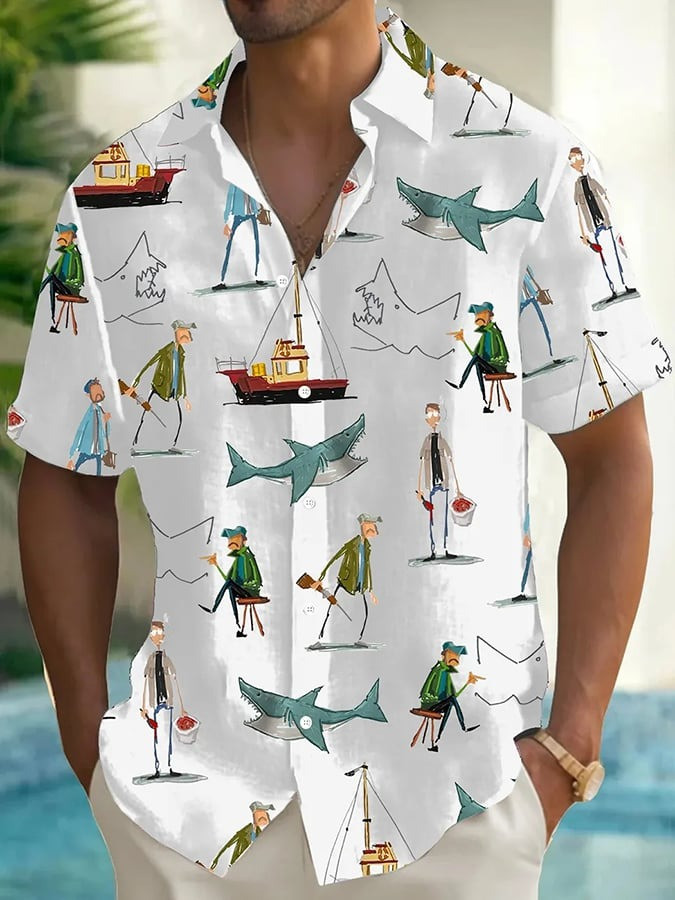 Captain Quint's Shark Amity Island Mens Hawaiian Shirt Jaws 50Th Anniversary Fan Merch