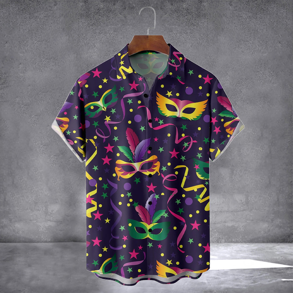Carnival Mardi Gras Masks Chest Hawaiian Shirt Saint Patrick'S Day Clothing Gifts For Boyfriends