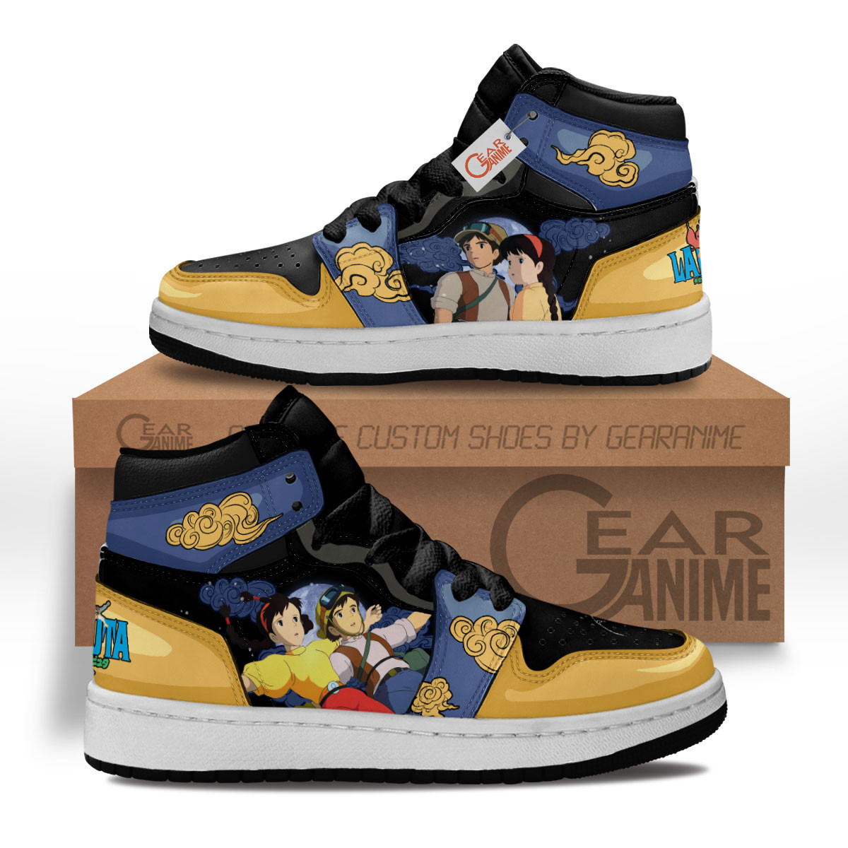 Castle in the Sky Sheeta and Pazu Custom Anime Kids High-Top Leather Sneakers MV2103