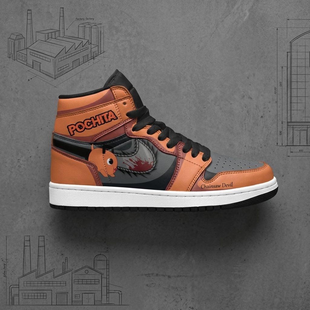 Chainsaw Devil Pochita High-Top Leather Sneakers Custom Name