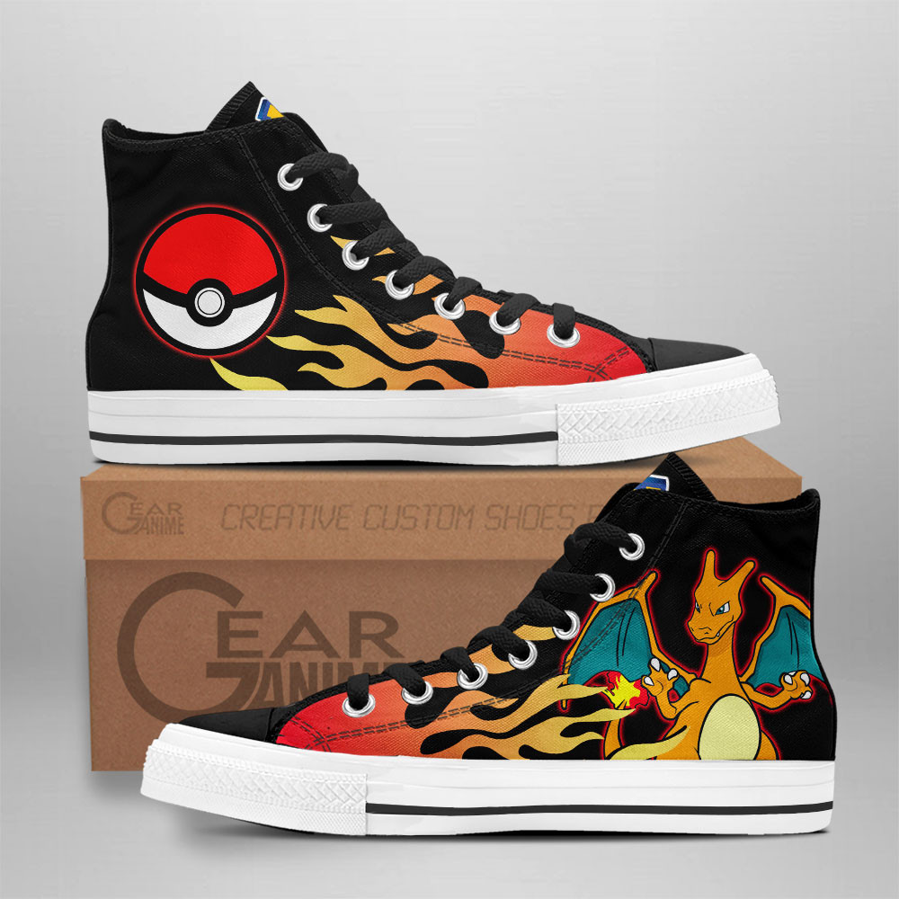 Charizard Custom Anime High-Top Canvas Shoes Flames Edition