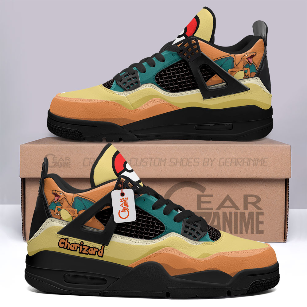 Charizard Retro 4 Leather Sneakers Custom Name