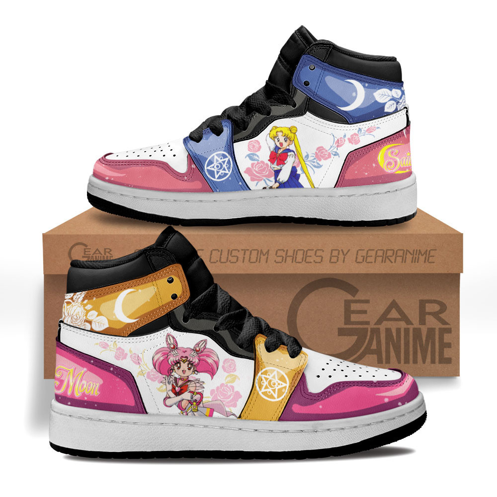 Chibiusa and Usagi Tsukino Moon Custom Anime Kids High-Top Leather Sneakers