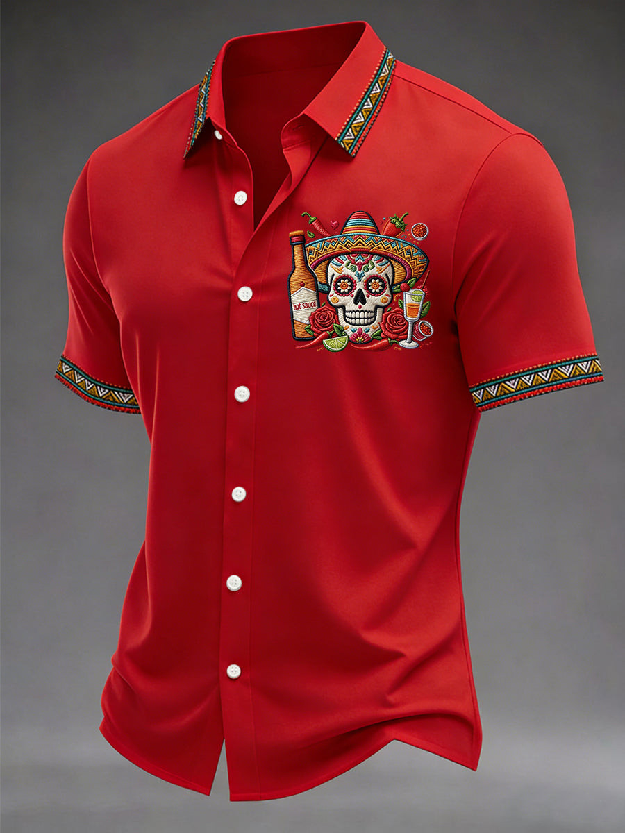 Cinco De Mayo Button Shirt Colorful Skull And Margarita Clothes Gifts For Dad