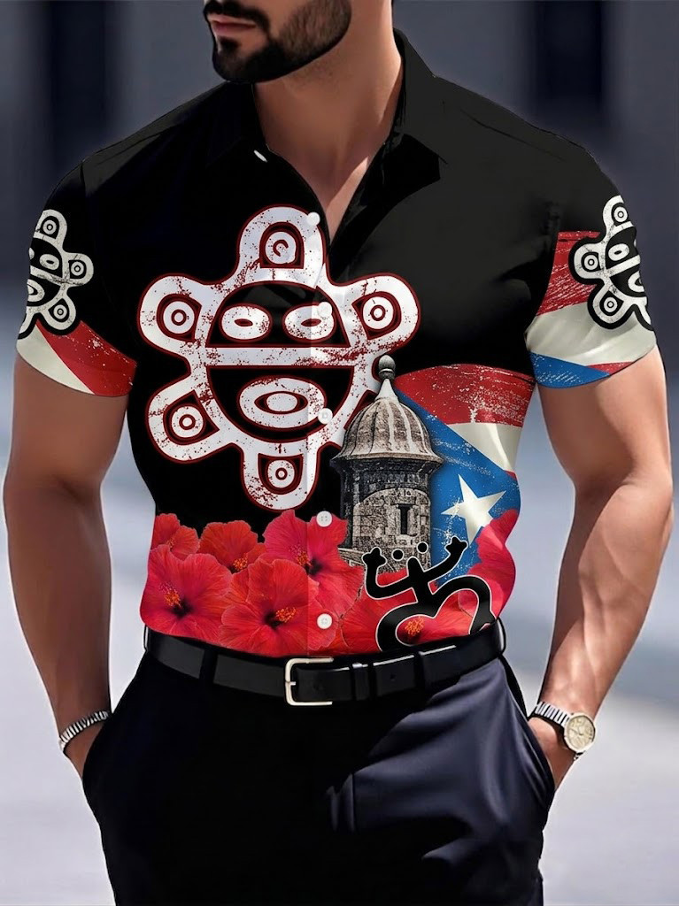 Coqui Puerto Rico Button Shirt Island Pride With PR Flag Apparel Travel Gift Ideas