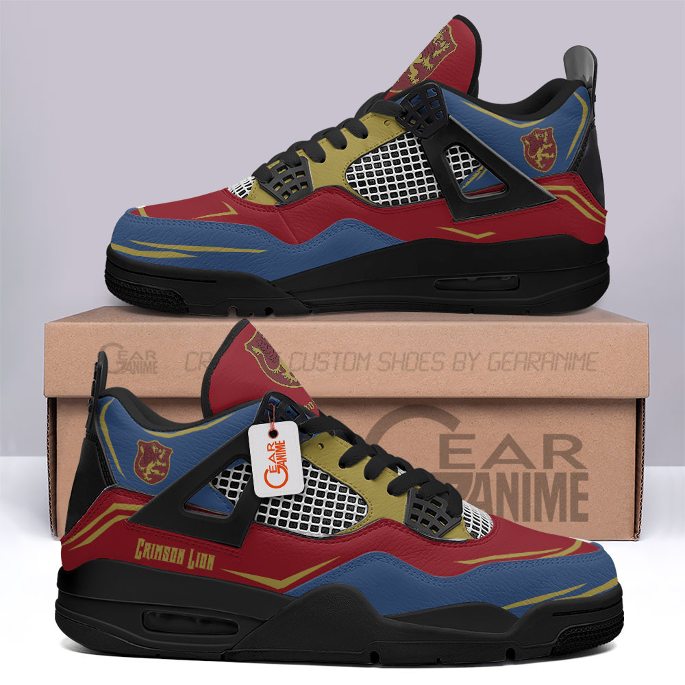 Crimson Lion Retro 4 Leather Sneakers Custom Name