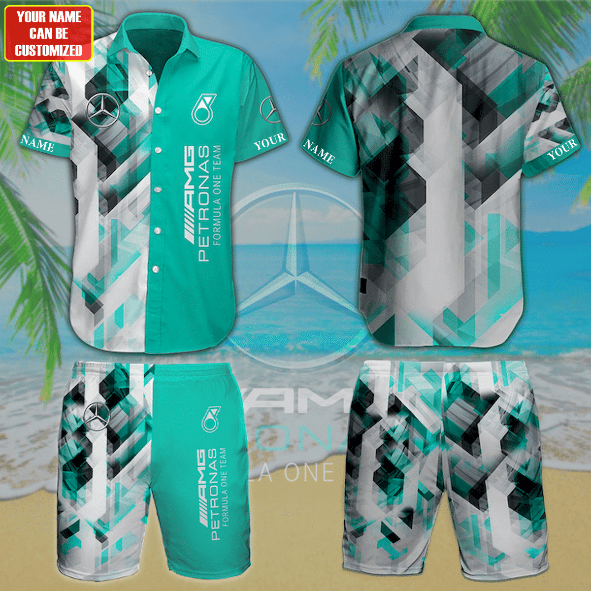 Custom Mercedes 100th Anniversary Hawaiian Shirt And Short AMG Petronas Clothes Gift Ideas