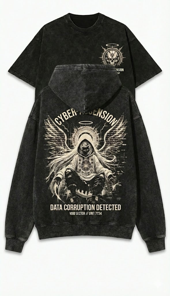 "Cyber-Ascension" // Data Corruption - Oversized Acid Wash Tee & Hoodie Streetwear