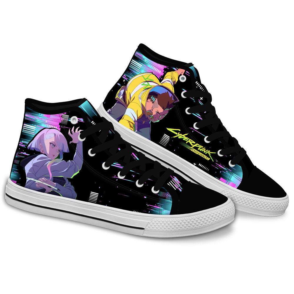 Cyberpunk David Martinez and Lucy Custom Anime High-Top Canvas Shoes NTT061