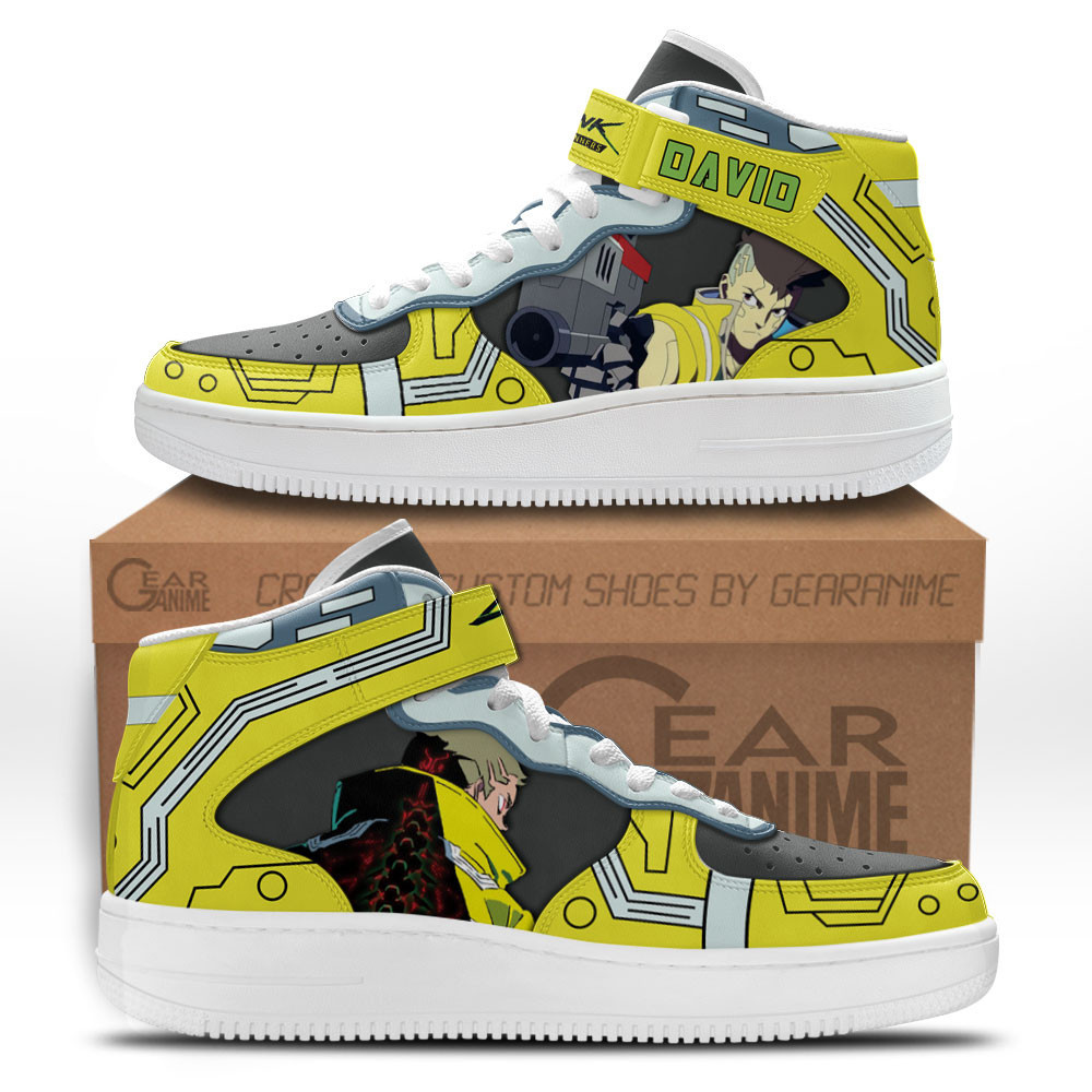 Cyberpunk David Martinez Custom Anime Mid-Top Leather Sneakers