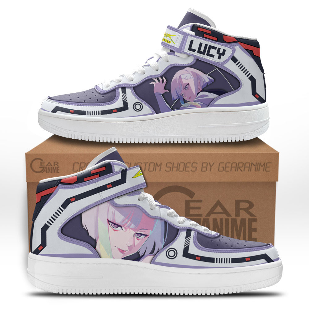 Cyberpunk Lucy Custom Anime Mid-Top Leather Sneakers