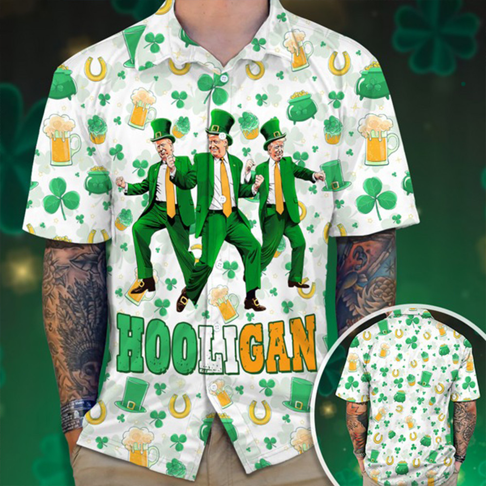 Dancing Donald Trump Hooligan Hawaiian Shirt Funny Trump St. Patrick's Day Shirt