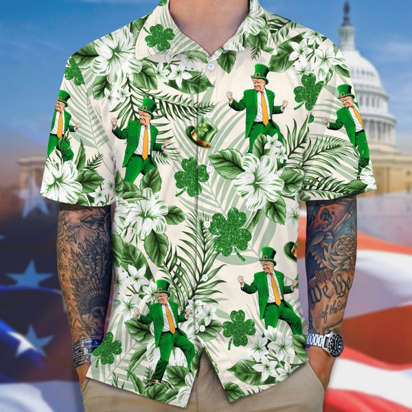 Dancing Trump Patrick's Day Hawaiian Shirt Make America Great Again Trump 47 Merch