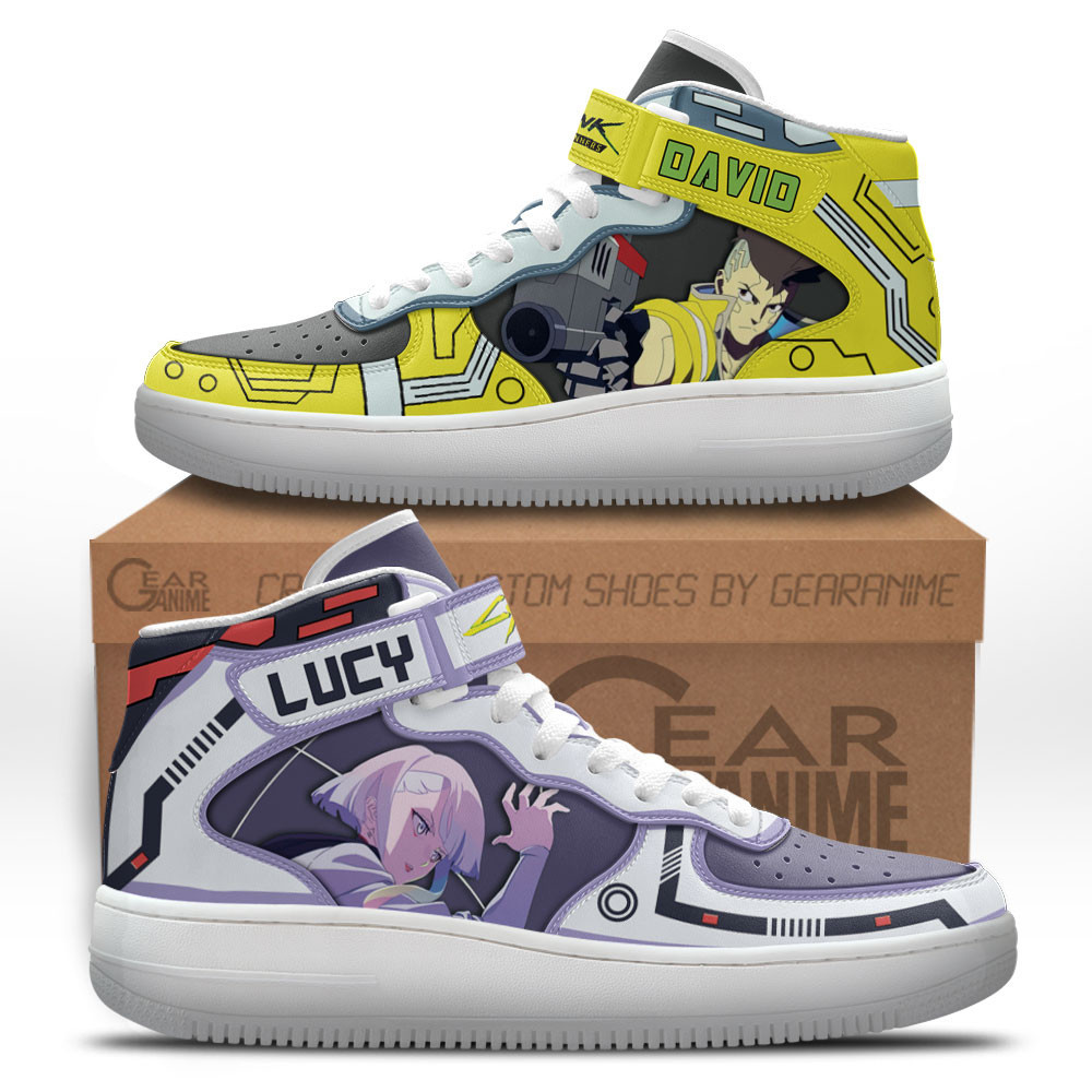 David and Lucy Custom Anime Mid-Top Leather Sneakers Cyberpunk Edgerunners