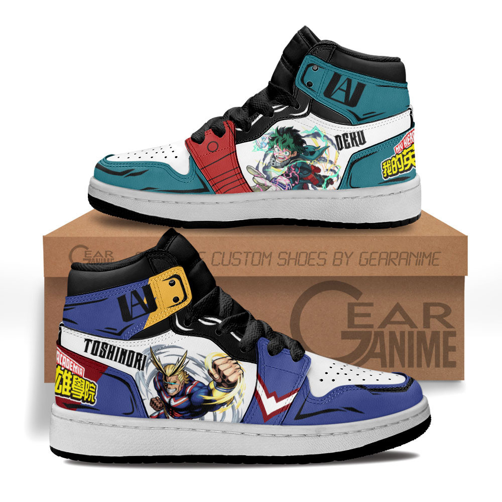 Deku and All Might Custom Anime Kids High-Top Leather Sneakers