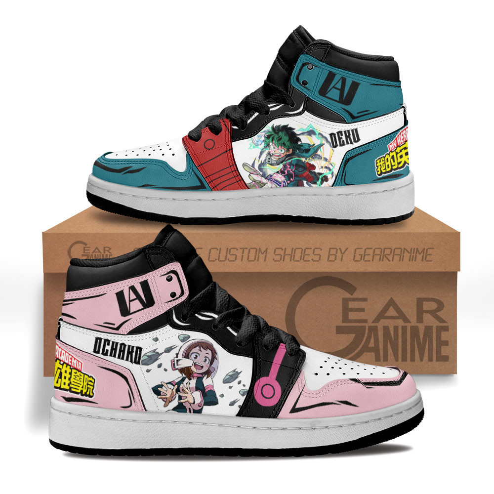 Deku and Ochako Custom Anime Kids High-Top Leather Sneakers