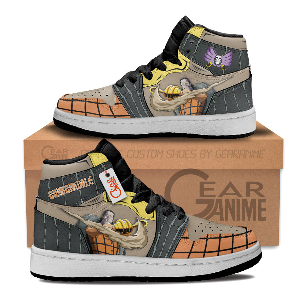 Desert King Sir Crocodile Custom Anime Kids High-Top Leather Sneakers Personalized