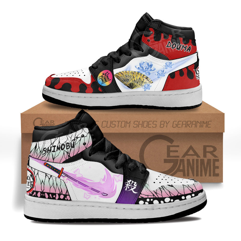 Douma and Shinobu Custom Anime Kids High-Top Leather Sneakers
