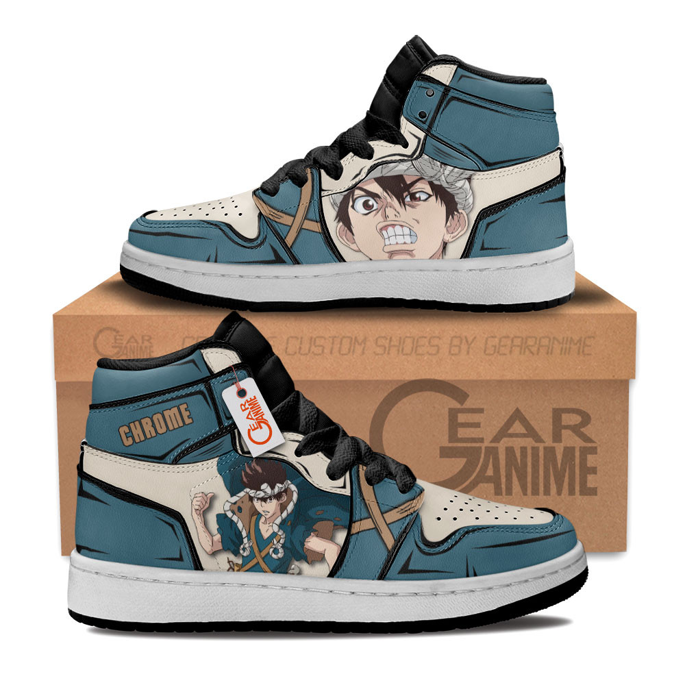 Dr. Stone Chrome Custom Anime Kids High-Top Leather Sneakers Personalized
