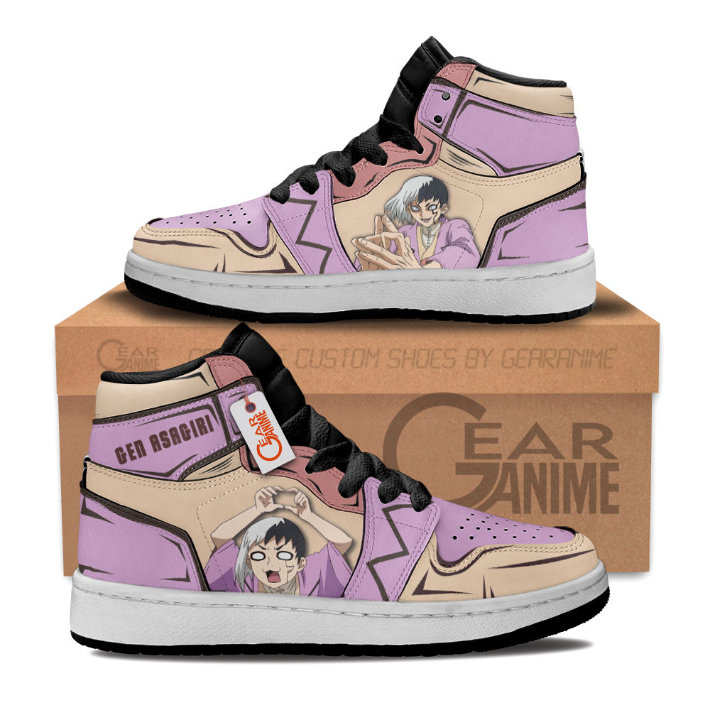 Dr. Stone Gen Asagiri Custom Anime Kids High-Top Leather Sneakers Personalized