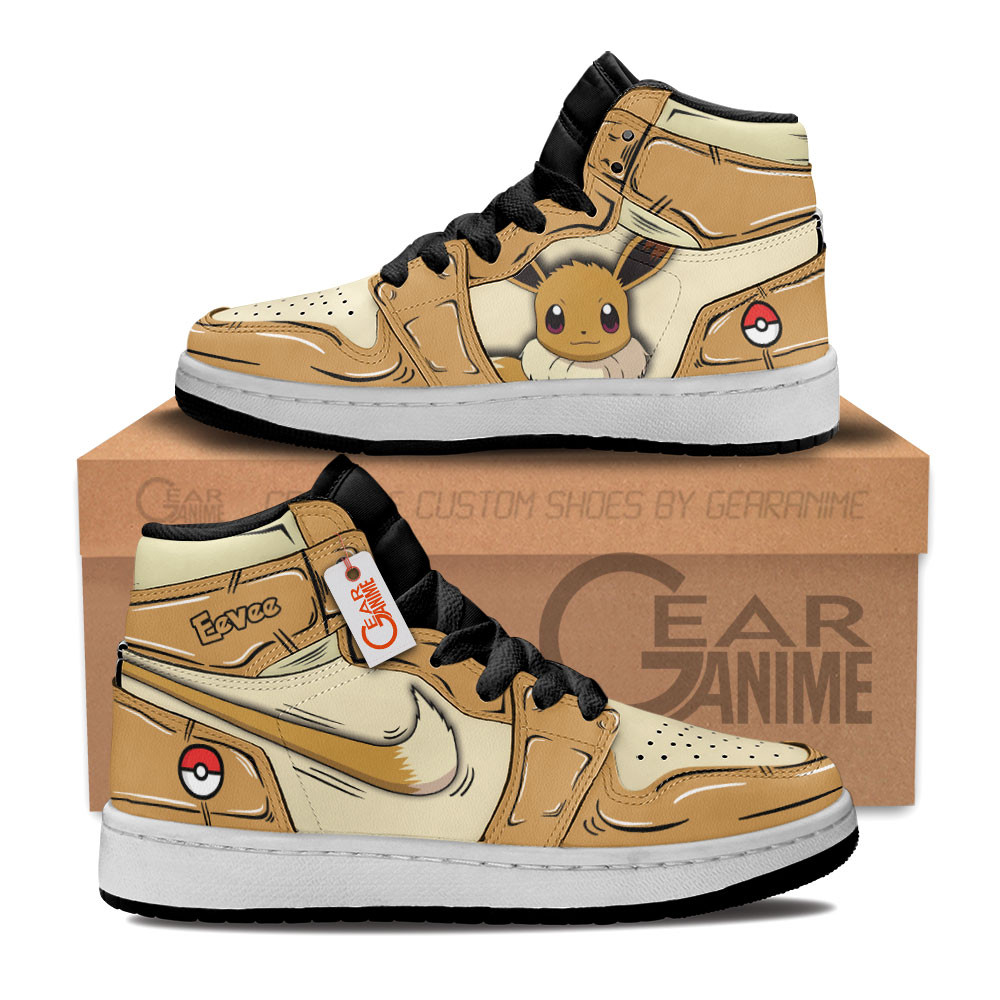 Eevee Custom Anime Kids High-Top Leather Sneakers Custom Name