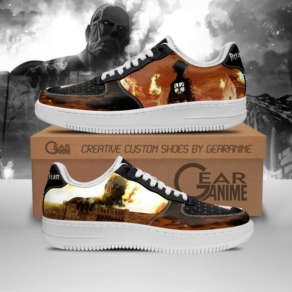 Eren and Colossal Titan Custom Anime Low-Top Leather Sneakers