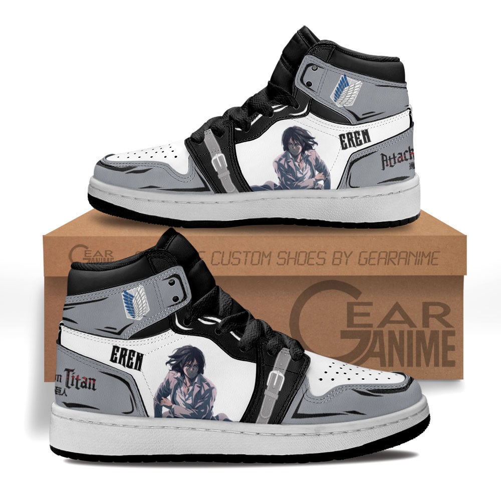 Eren Yeager Custom Anime Kids High-Top Leather Sneakers