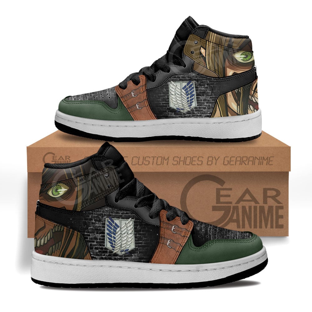 Eren Yeager Titan Custom Anime Kids High-Top Leather Sneakers Shingeki MV1307
