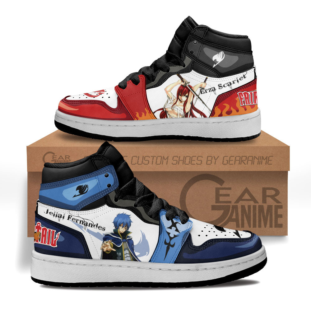 Erza and Jellal Custom Anime Kids High-Top Leather Sneakers