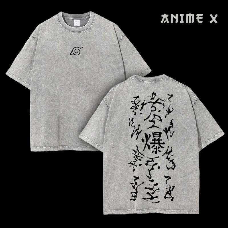 Explosive Scroll Tag Kibaku Fuda Naruto Anime Double Printed Vintage  Washed Tee