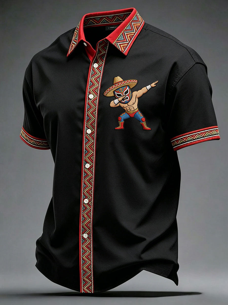 Fiesta Celebration Button Shirt Mexican Wrestler Dab Merchandise Gift For Tacos