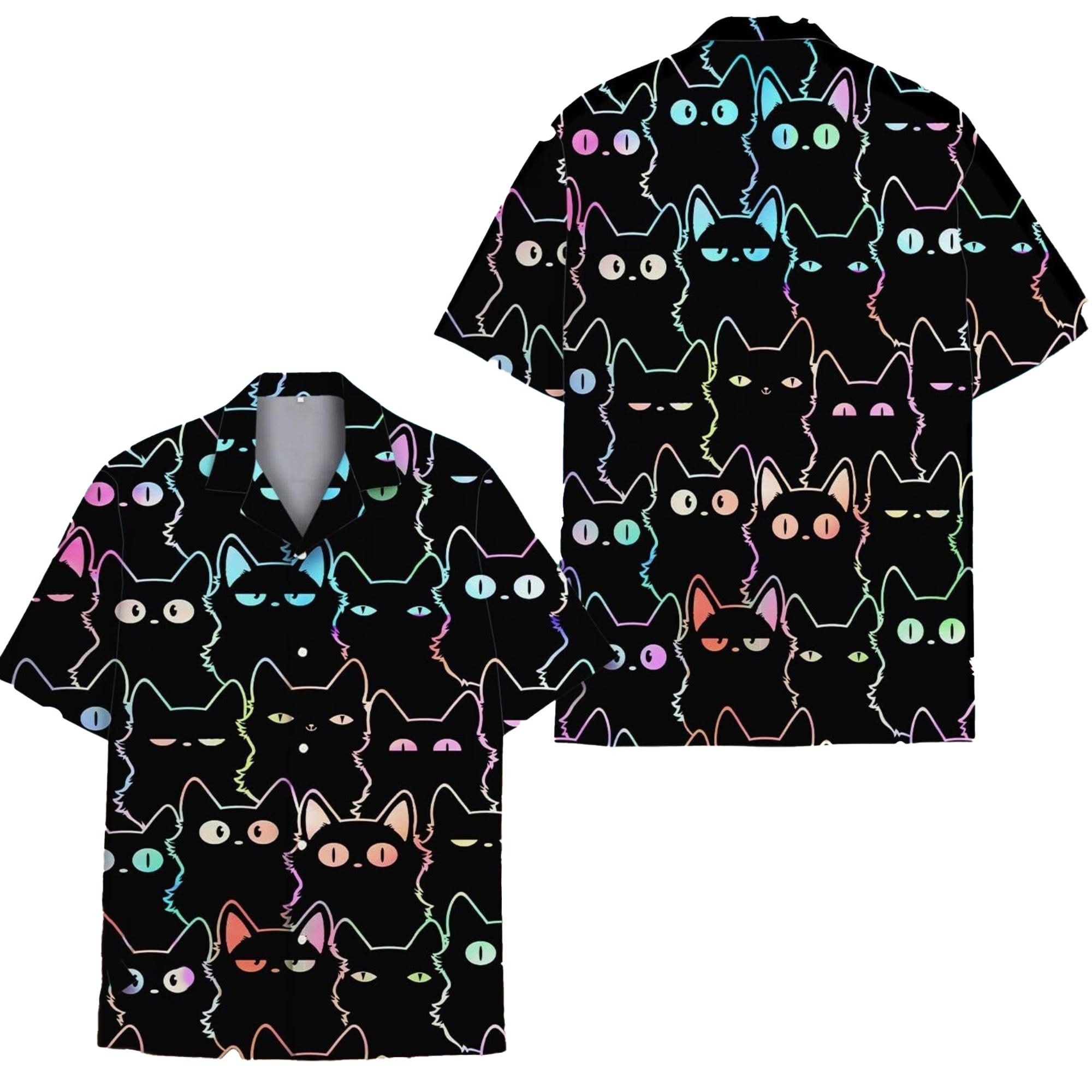Funny Colorful Cat Hawaii Shirt Tropical Summer Clothing Gift For Husbands