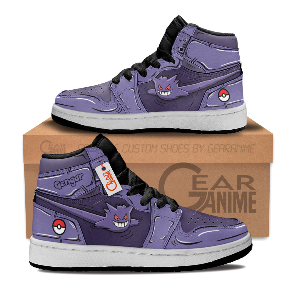 Gengar Custom Anime Kids High-Top Leather Sneakers Custom Name