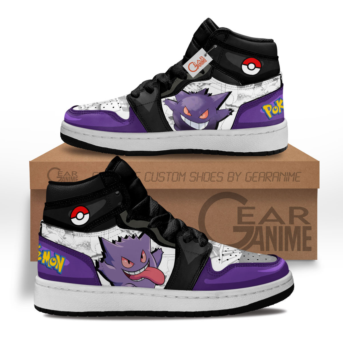 Gengar Custom Anime Kids High-Top Leather Sneakers