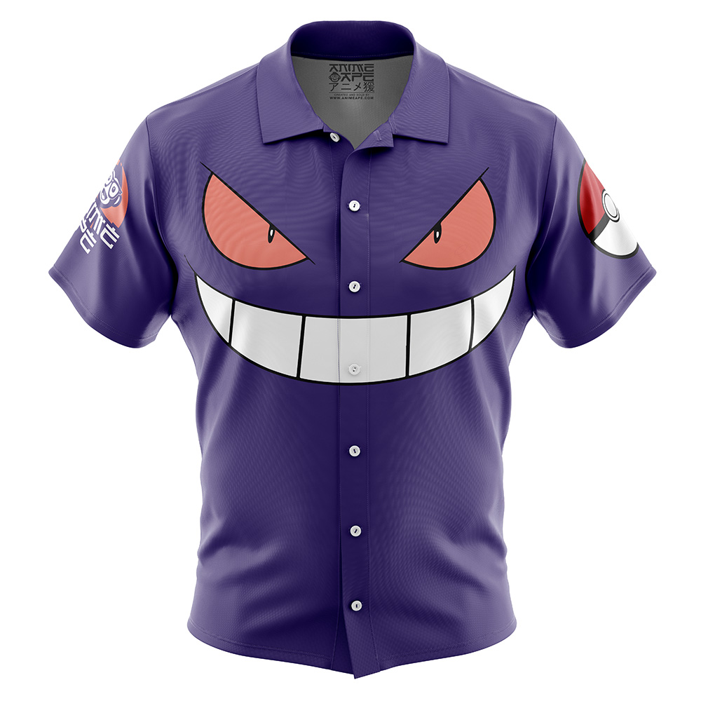 Gengar Face Pokemon Button Up Hawaiian Shirt
