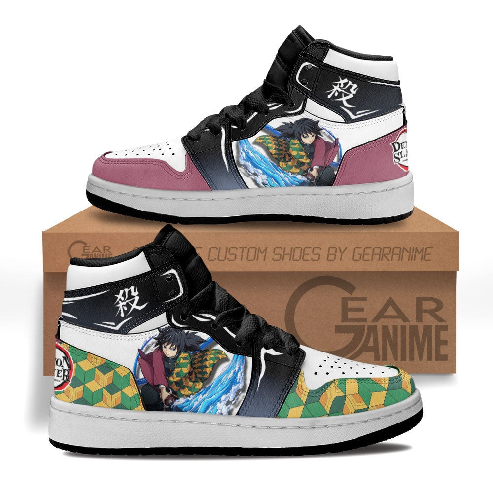 Giyu Tomioka Custom Anime Kids High-Top Leather Sneakers