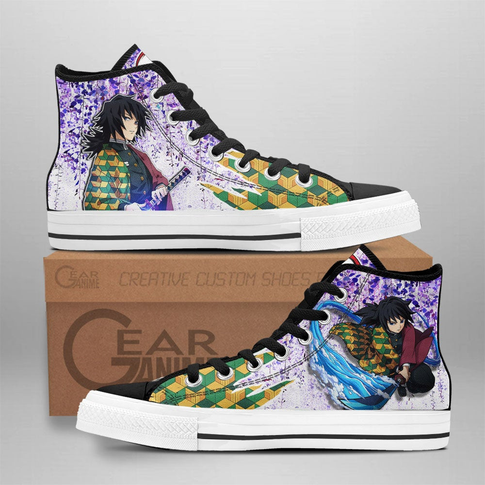 Giyu Tomioka High-Top Canvas Shoes Custom Wisteria