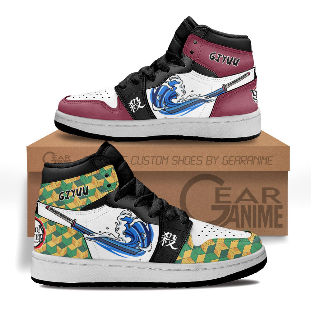 Giyu Tomioka Water Breathing Custom Anime Kids High-Top Leather Sneakers