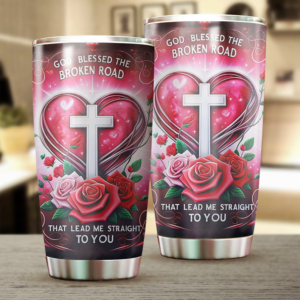 God Blessed Us Christian Heart Valentine Tumbler
