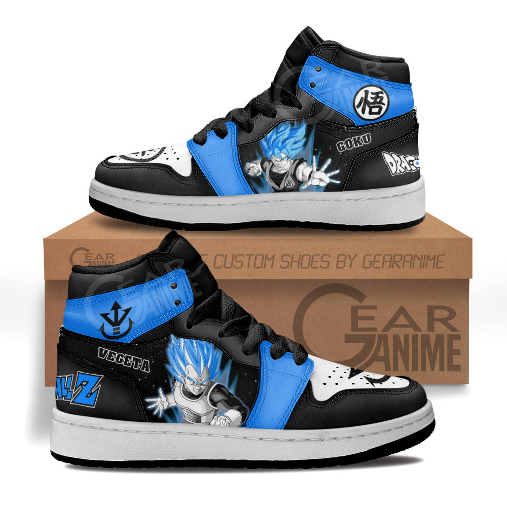 Goku and Vegeta Blue Custom Anime Kids High-Top Leather Sneakers MV0203