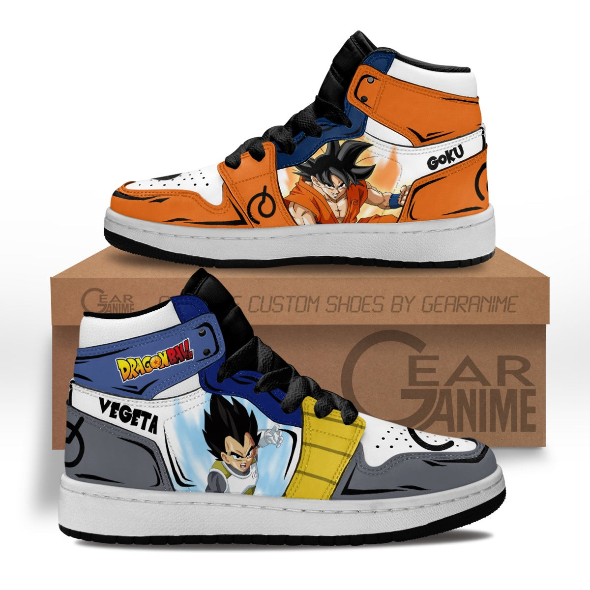Goku and Vegeta Whis Custom Anime Kids High-Top Leather Sneakers