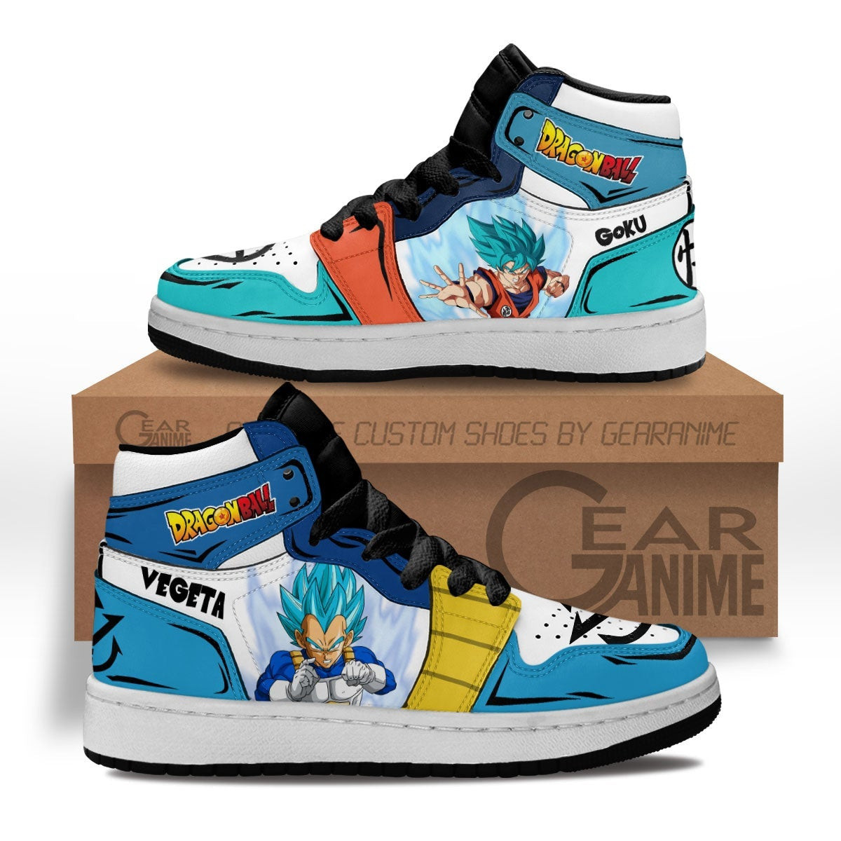 Goku Blue and Vegeta Blue Custom Anime Kids High-Top Leather Sneakers