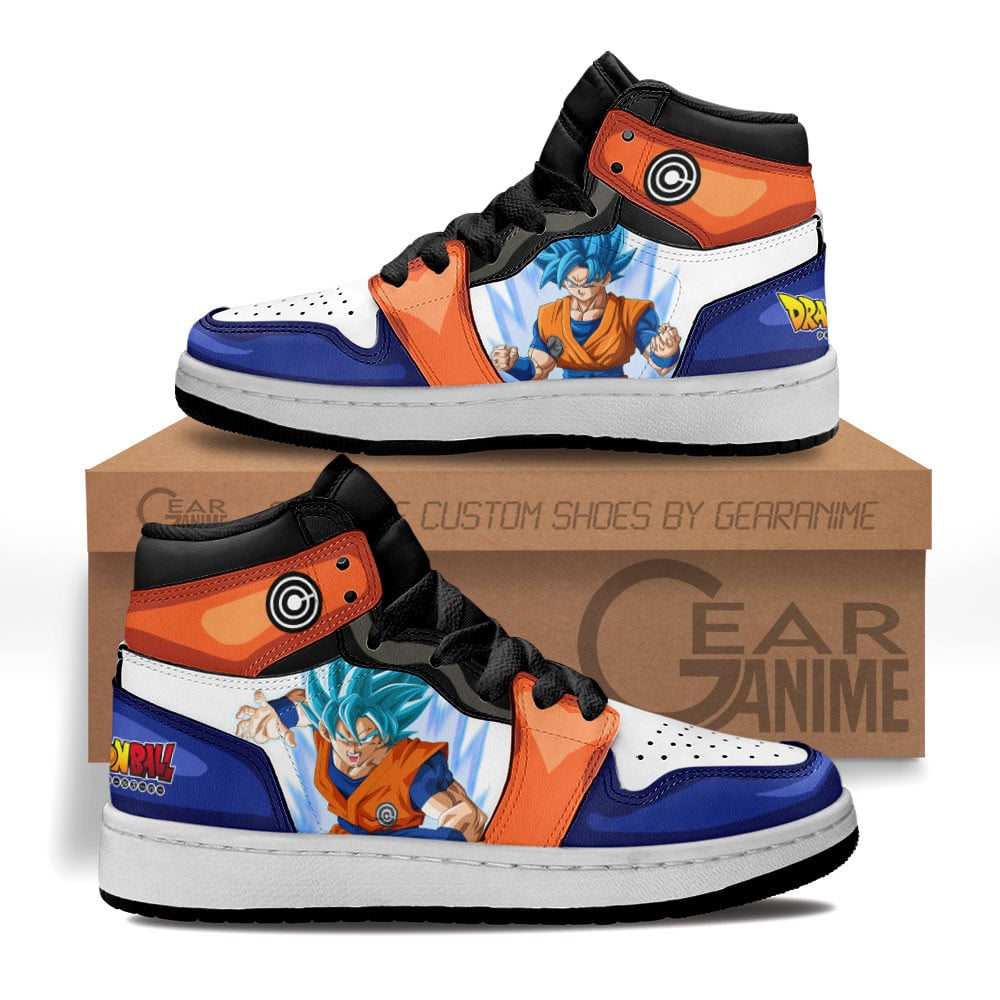 Goku Blue Custom Anime Kids High-Top Leather Sneakers
