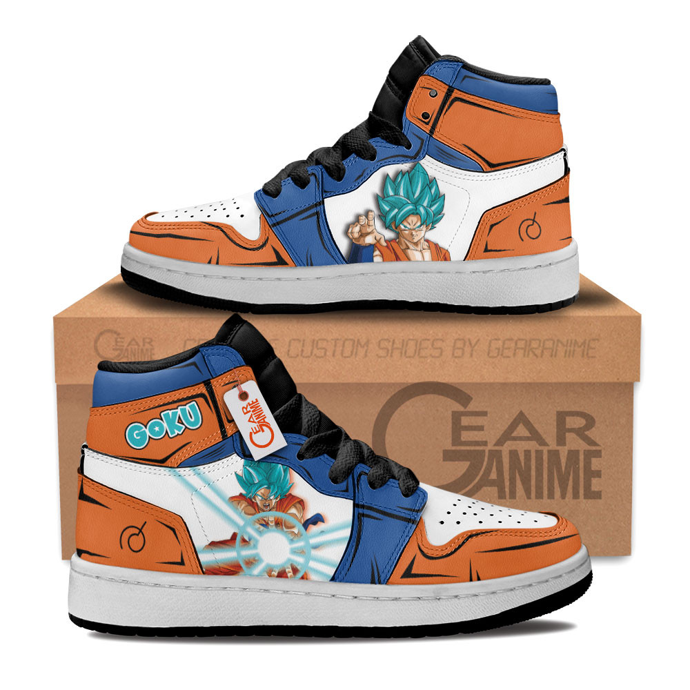 Goku Blue Custom Anime Kids High-Top Leather Sneakers Custom Name
