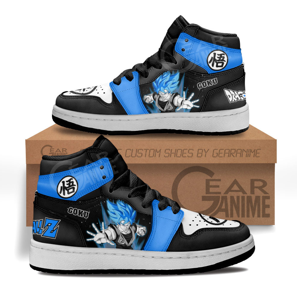 Goku Blue Custom Anime Kids High-Top Leather Sneakers MV0203