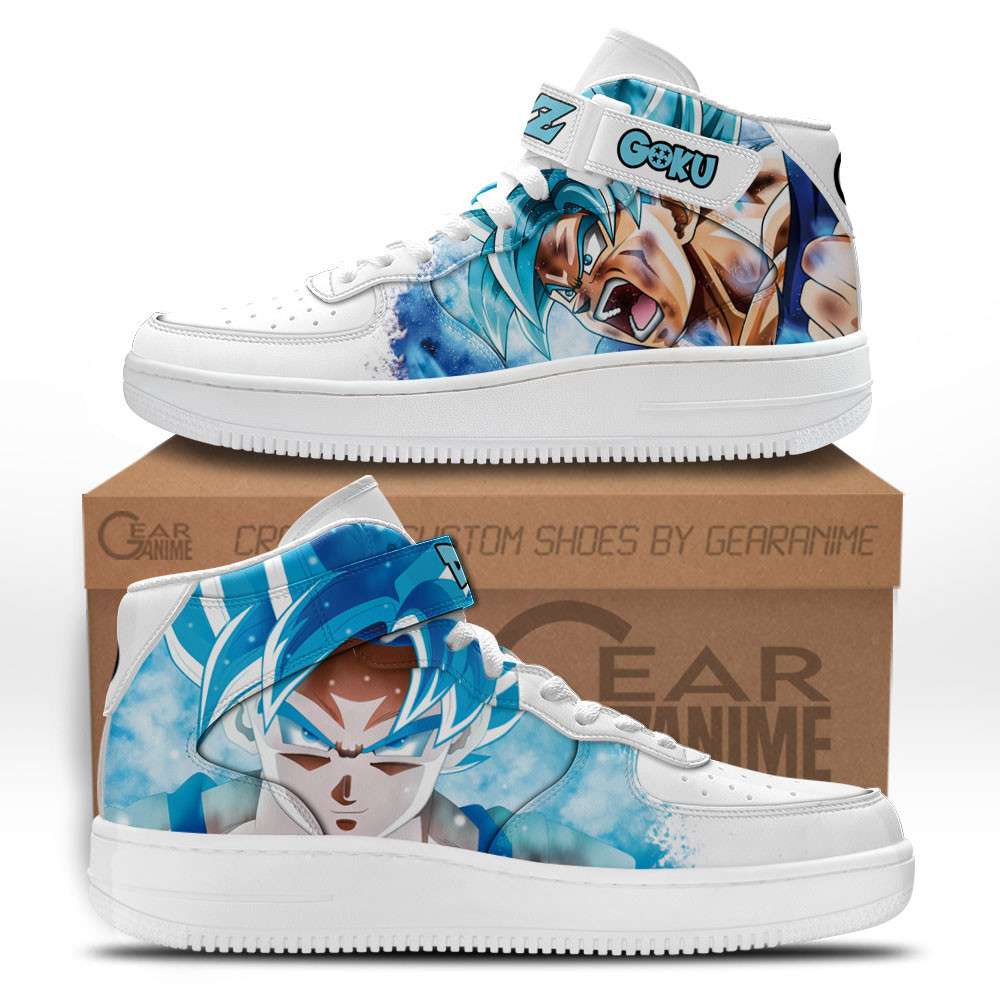 Goku Blue Custom Anime Mid-Top Leather Sneakers