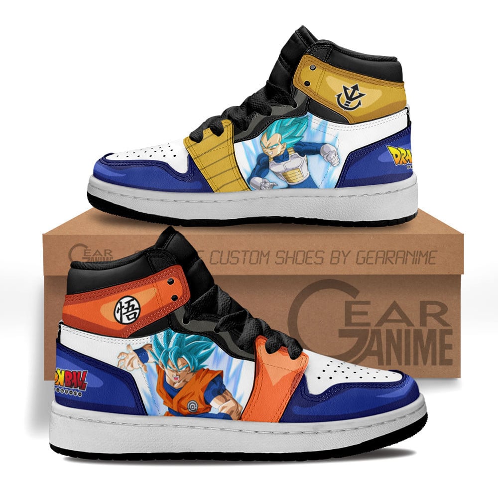 Goku Blue vs Vegeta Blue Custom Anime Kids High-Top Leather Sneakers