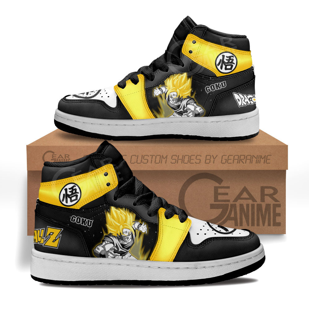 Goku Custom Anime Kids High-Top Leather Sneakers Super Saiyan Edition