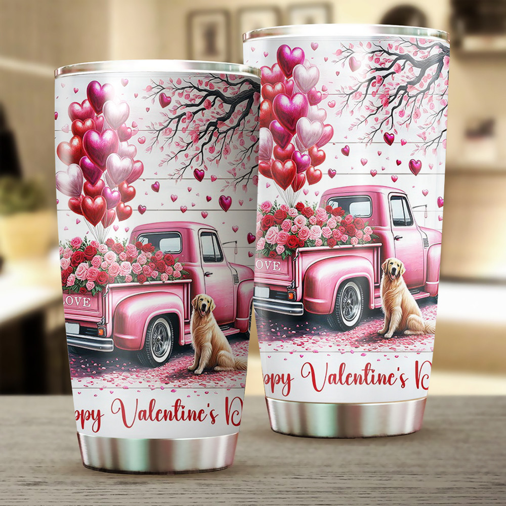 Golden Retriever Dog Happy Valentine’s Day Tumbler